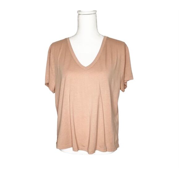 Girlfriend Collective Salmon Short Sleeve V-Neck Short Sleeve Tee Large - Picture 1 of 5